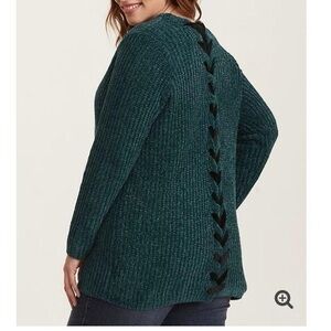 Torrid Teal Sweater with Black Lace-Up Back